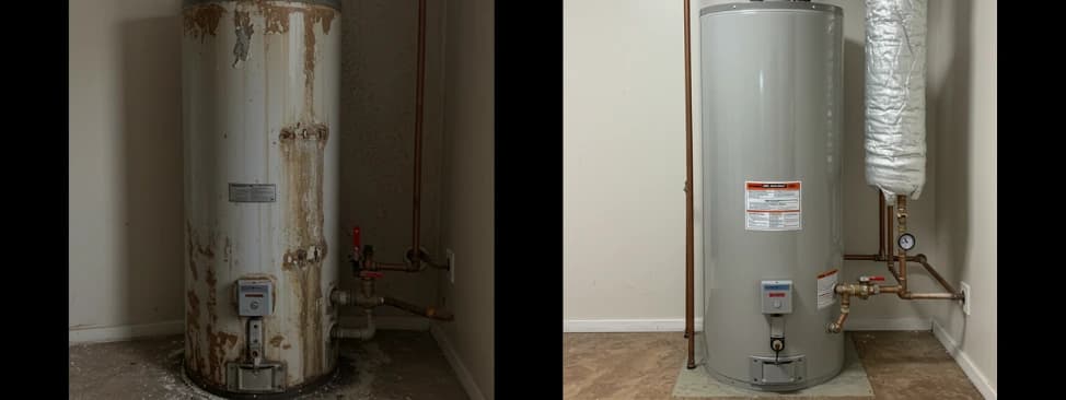 Before and after of new water heater installation